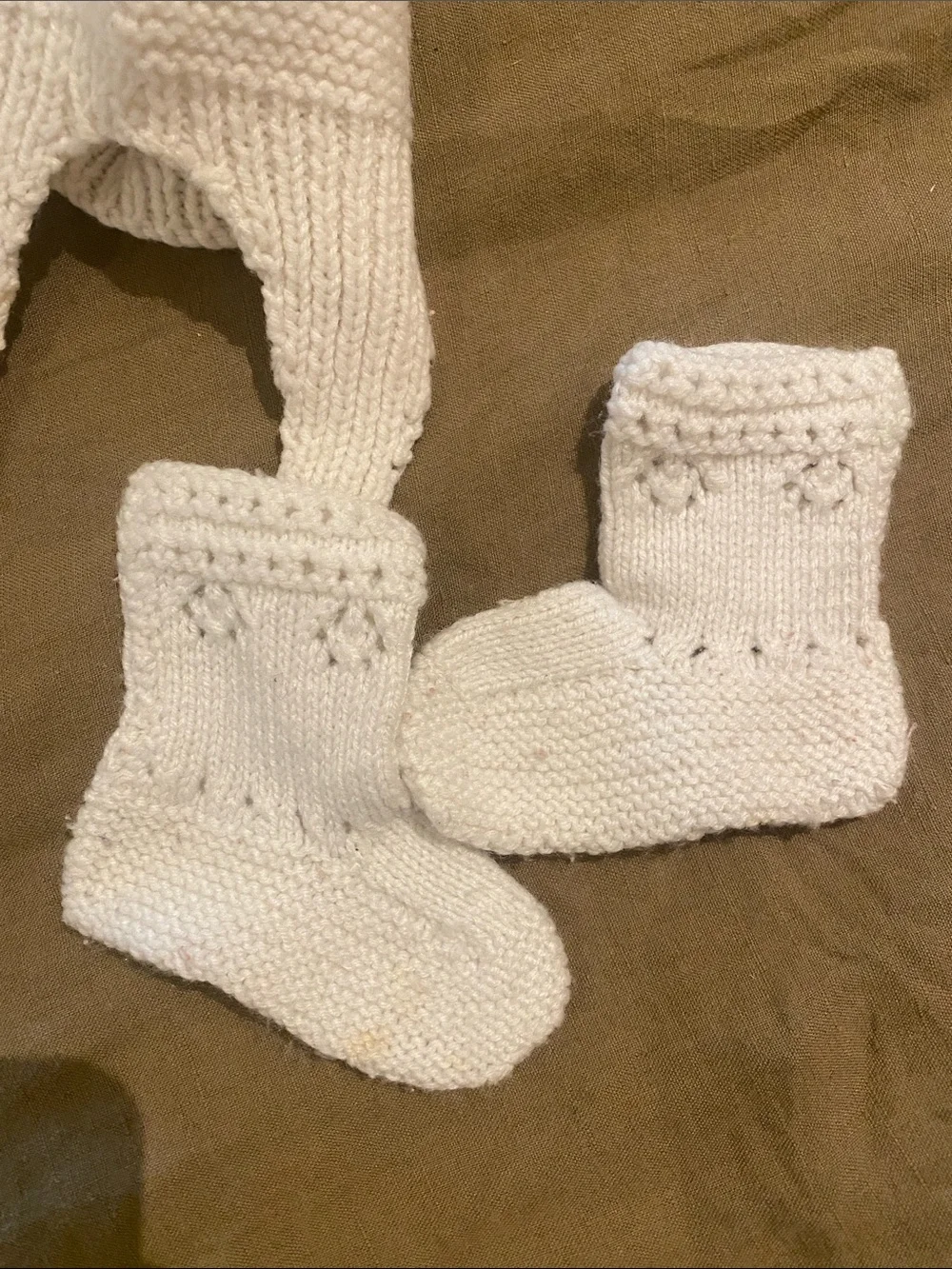 Vintage Hand-Knit Baby Cardigan, Hat & Booties Set - newborn size